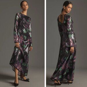 NEW Anthropologie The Wolf Gang Lenee Sequin Maxi Dress Floral Cocktail Wedding